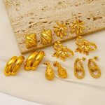 Stainless Steel 18K Gold Plating Bowknot Thorns Fireworks Stud Earrings Female Geometric Simple Jewelry