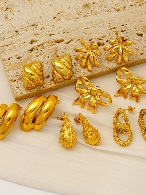 Stainless Steel 18K Gold Plating Bowknot Thorns Fireworks Stud Earrings Female Geometric Simple Jewelry
