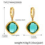 color: TXF274-Gold Light Green Glass Stone Earrings
