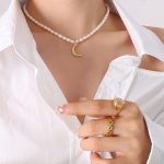 color: P735-Gold Pearl Necklace -36+7cm