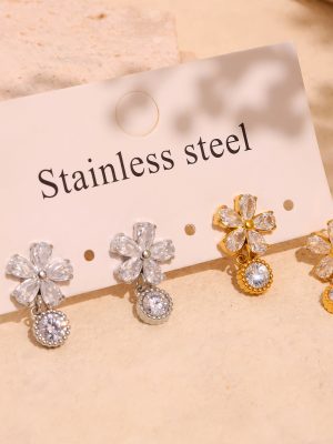 Super Fairy Zircon Flower Earrings Women's Light Luxury Exquisite Stainless Steel 18K Real Gold Ear Stud Earring