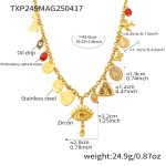 color: TXP249-Gold Multi-charm Enamel Yellow Zircon Necklace -42+5cm