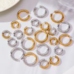 Minimalist Stainless Steel Color Matching Ring Ear Clip Combination Plated 18K Real Gold Personality Wild Earrings DIY Earrings