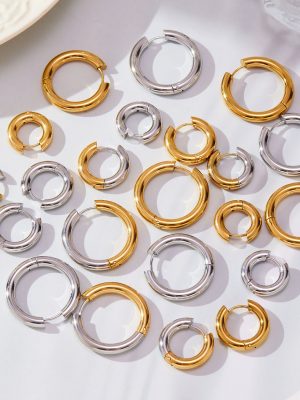 Minimalist Stainless Steel Color Matching Ring Ear Clip Combination Plated 18K Real Gold Personality Wild Earrings DIY Earrings