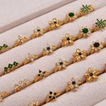 Light Luxury Multi-Style Flower round Rhinestone Earring Ring/Stud Earring Stainless Steel 18K Gold Plating Earrings for Women