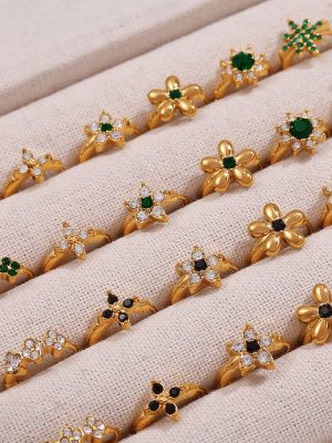 Light Luxury Multi-Style Flower round Rhinestone Earring Ring/Stud Earring Stainless Steel 18K Gold Plating Earrings for Women