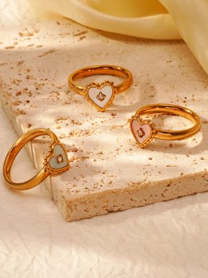 INS New Love Inlaid Shell Ring Women's Versatile Simple Plated 18K