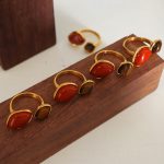 Strictly Selected Retro Natural Redstone Tigereye Open Ring Stainless Steel Plated 18K Ring Personality Ornament Female