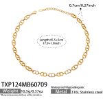 color: TXP124-Box Link Chain Zircon Gold Necklace -45.5+5cm