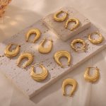 New Style French Style Personalized Design Stainless Steel Gold Plated Geometric U-Shaped Texture Earrings Simple Jewelry