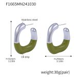 color: F1665-Steel Color Green Enamel Earrings