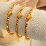 INS New Stainless Steel Bracelet 18K Gold Plated round Beads Heart Bracelet Simple All-Match Light Luxury Ornament