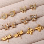 Temperament Wild Stainless Steel Butterfly Dragonfly Plated 18K Gold Earrings Senior Female