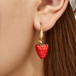 Strawberry Stainless Steel PVD Electroplating Drip Inlaid Zircon Female Accessories Earrings Earrings Light Luxury Advanced