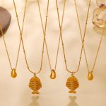 INS Water Drop Fishbone Pendant Necklace Stainless Steel 18K Gold Plating Design All-Match Necklace