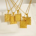 18K Gold Plating Square Hollow 26 English Letters Stainless Steel Necklace Women's All-Match Pendant Batch
