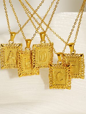 18K Gold Plating Square Hollow 26 English Letters Stainless Steel Necklace Women's All-Match Pendant Batch