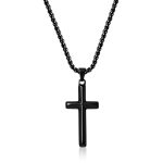 color: Fully Polished Stamped Cross Black Necklace