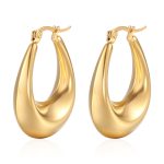 Glossy Stainless Steel Hollow Oval Earrings Light Luxury 18K Gold Plated Women's Earrings Simple