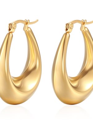 Glossy Stainless Steel Hollow Oval Earrings Light Luxury 18K Gold Plated Women's Earrings Simple