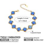 color: TXE611-Blue Glass Stone Flower Gold Bracelet -17+5cm