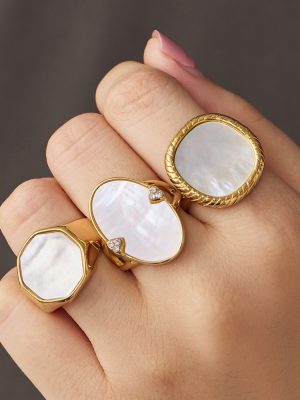 Geometric Natural Shell Stainless Steel Gold-Plated Women's Non-Fading Ring Ornament