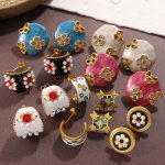 Retro Colorful Dripping Oil round Hollow Flower Earrings Non-Fading Light Luxury High-End Women
