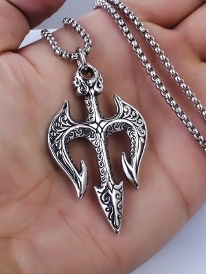New Personalized Sea God Trident Men's Pendant Ornament Stainless Steel Necklace Metal