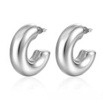 color: Plus Thick C Shape Hollow Earrings Steel Color MS-019