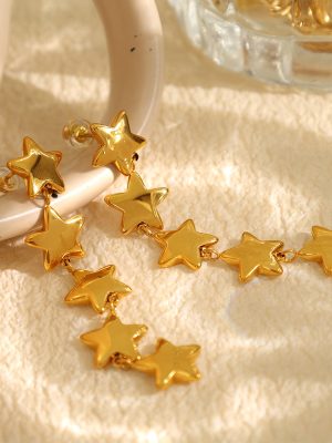 French Retro Women's Earrings 18K Gold Stainless Steel Glossy Whole String of Small Stars High-End Jewelry Ornament