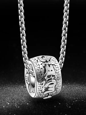 Ethnic Sanskrit Ring Buddha Stone Vintage Pendant Stainless Steel Men's and Women's Necklaces Sweater Chain Accessories Gift