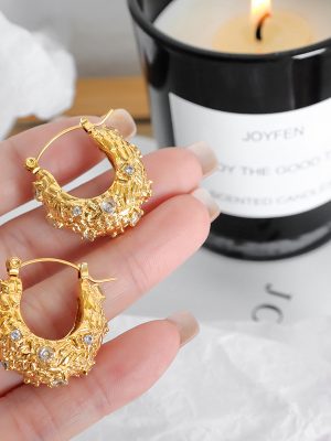French Retro Non-Fading Inlaid Zircon Unique Creative Unique and Exquisite Earrings Gold Plated Non-Fading Ear Clip