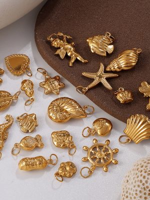 Stainless Steel Starfish Pendant Necklace Gold Marine Life Pendant DIY Ornament