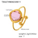 color: TXA274-Gold Pink Glass Stone Ring / size: US 7
