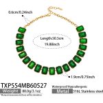 color: TXP554-Green Glass Stone Necklace -50.5cm