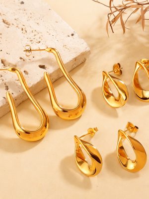 Senior Design Irregular U-Shaped Earrings Stainless Steel 18K Gold Plating Cutout Earrings Women
