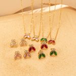 Butterfly Pendant Inlaid Zircon Stainless Steel 18K Gold Plating Women's Stud Earrings Set Light Luxury Earrings