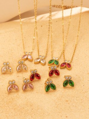 Butterfly Pendant Inlaid Zircon Stainless Steel 18K Gold Plating Women's Stud Earrings Set Light Luxury Earrings