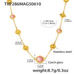 color: TXP286-Gold Pink Glass Stone Necklace 44+5cm