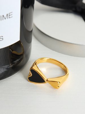 Electroplated 18K Gold Heart Print Ring Women's Simple Double Love Korean Creative Finger Ring