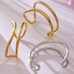 Simple and Irregular Lines C- Shaped Open-Ended Bracelet Plated 18K Real Gold Personalized Glossy Bracelet