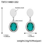 color: TXF511-Light Green Color Faceted Stone Steel Color Earrings