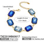 color: TXE591-Blue Color Cube Glass Stone Gold Bracelet -19+5cm