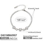 color: E401-Heart White Zircon Steel Color Bracelet -17+5cm