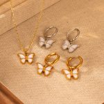 INS Stainless Steel Shell Butterfly Ear Clip Women's 18K Plated All-Match High-Grade round Earrings
