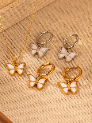 INS Stainless Steel Shell Butterfly Ear Clip Women's 18K Plated All-Match High-Grade round Earrings