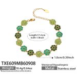 color: TXE609-Green Zircon Gold Bracelet -17+5cm