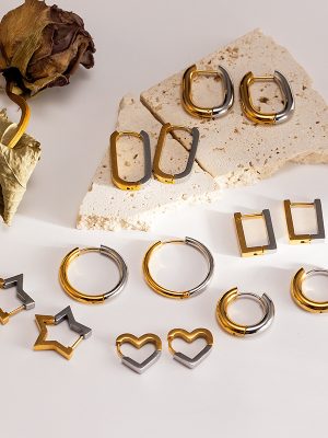 Square Earrings Stainless Steel Unisex Gold Geometric Five-Pointed Star Ear Clip Ear Studs Batch Qualification
