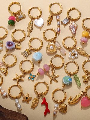 Multi-Element DIY Earrings Stainless Steel Plated 18K Gold Light Luxury Advanced Ornament Women