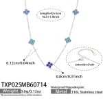color: TXP025-Blue Color Zircon Steel Color Necklace -42+5cm